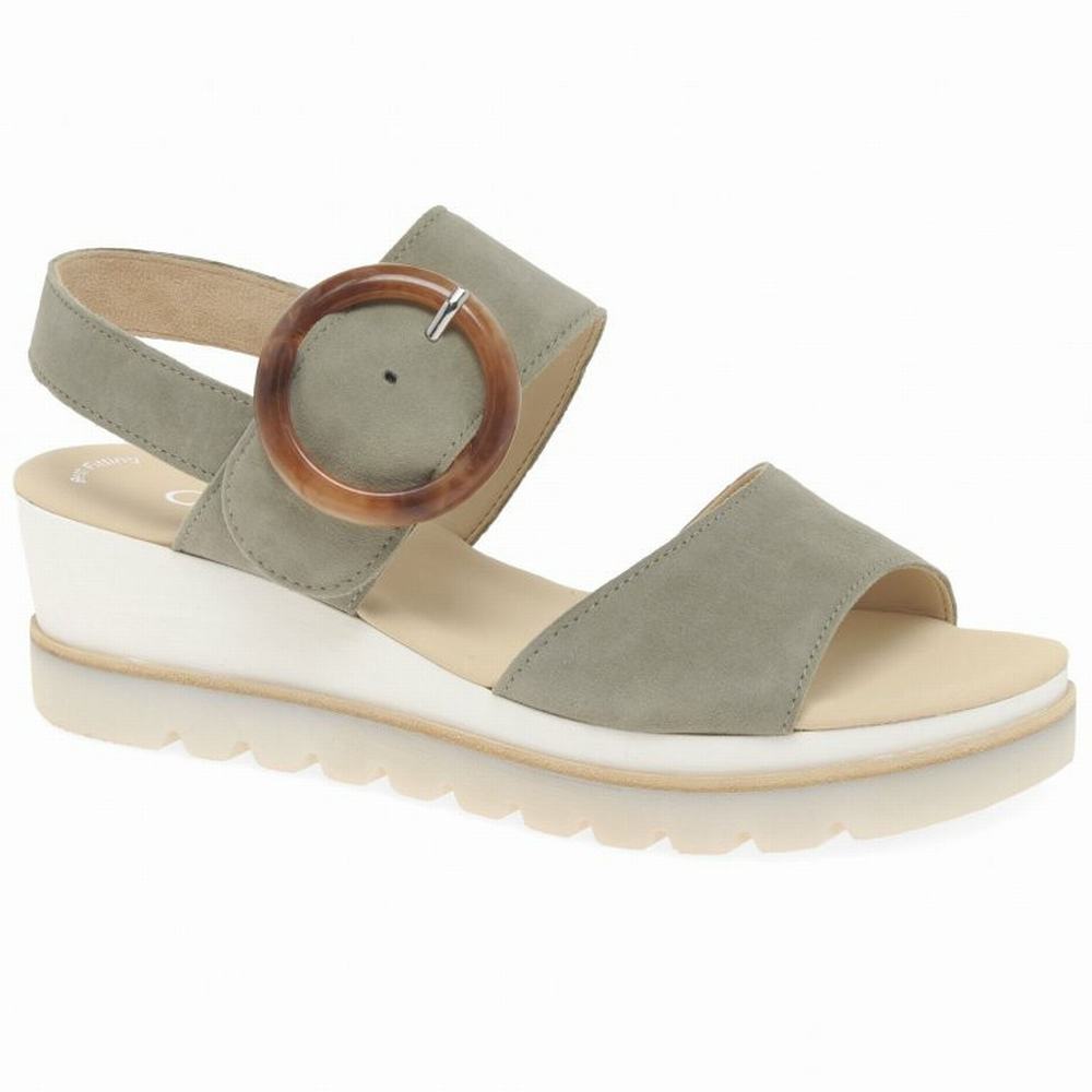 Sandalias Cuña Gabor Yeo Heel Sandals Mujer Verde Oliva | ES0002179