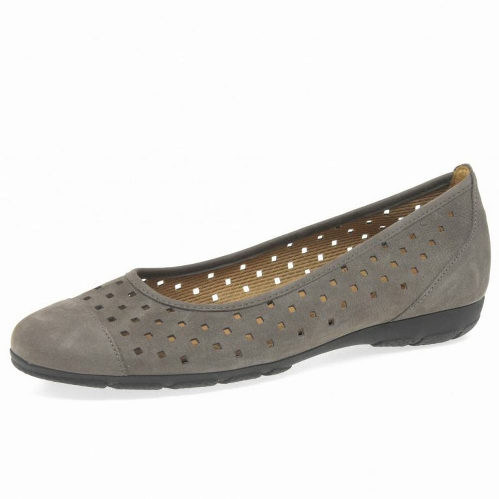 Zapatos Planos Gabor Ruffle Punched Detail Mujer Gris | ES0001939